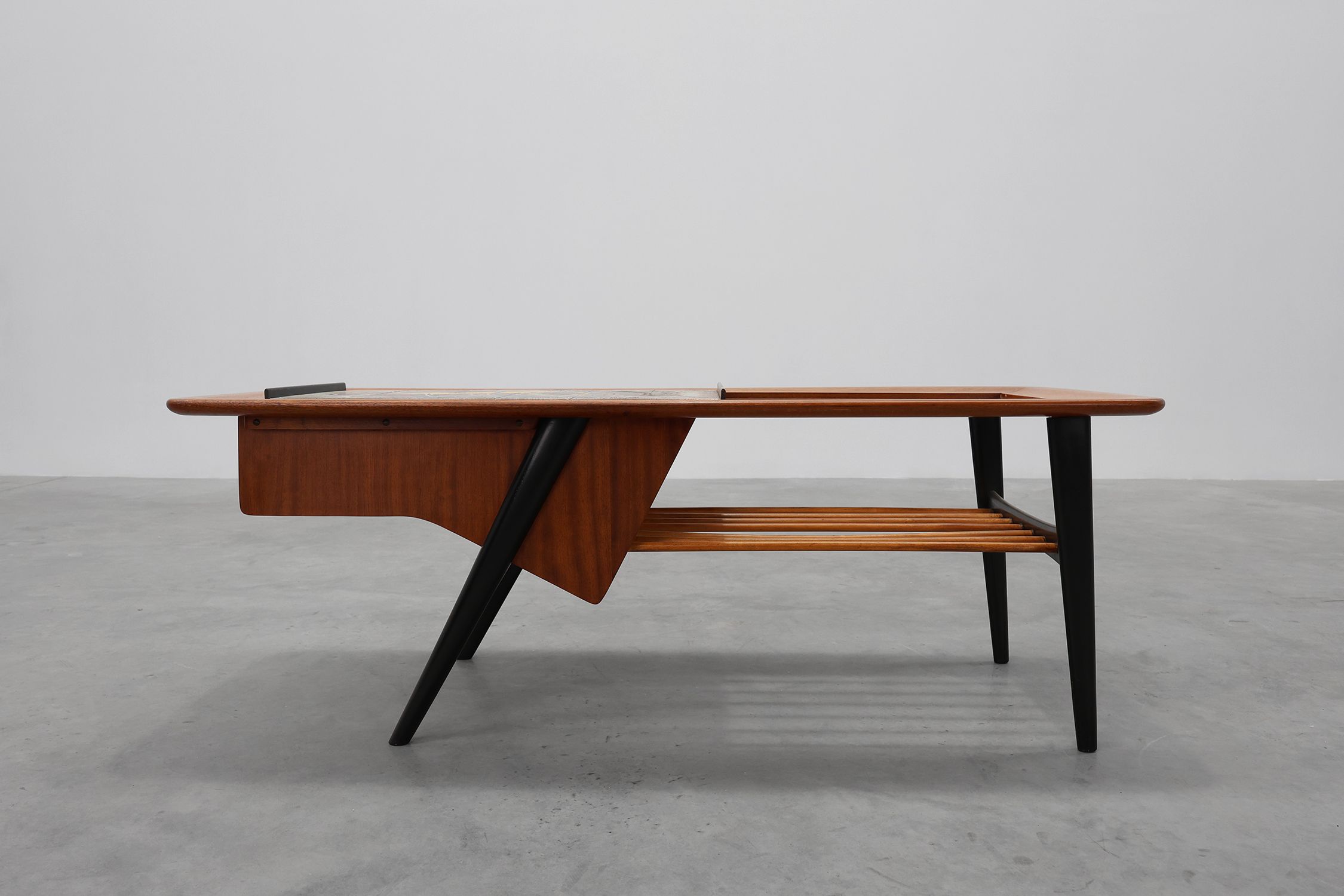 2 Coffee Tables model 210 in teak wood with ceramic tiles by Alfred Hendrickx for Belform, 1950sthumbnail